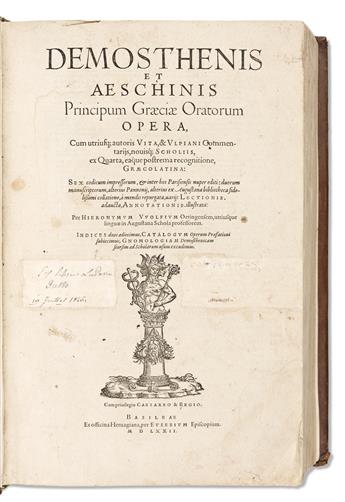 Demosthenes and Aeschines. Principum Graeciae Oratorum Opera.